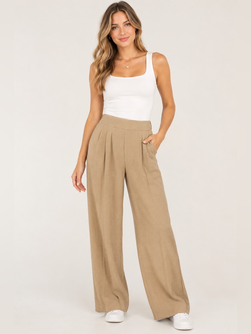 Nine West Tan Pull On Dress Pants Wide Leg Size Large